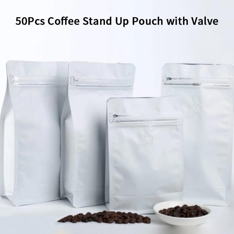 50Pcs Coffee Stand Up Pouch With Valve &Ziplock Pulltab Ground Coffee Beans Nutdried Tea Leaf Mga Pouches Ng Kap