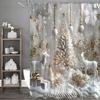 Christmas White Elk Christmas Tree Decorative Shower Curtain, Bathroom Decorative Shower Curtain, Waterproof Shower Curtain with