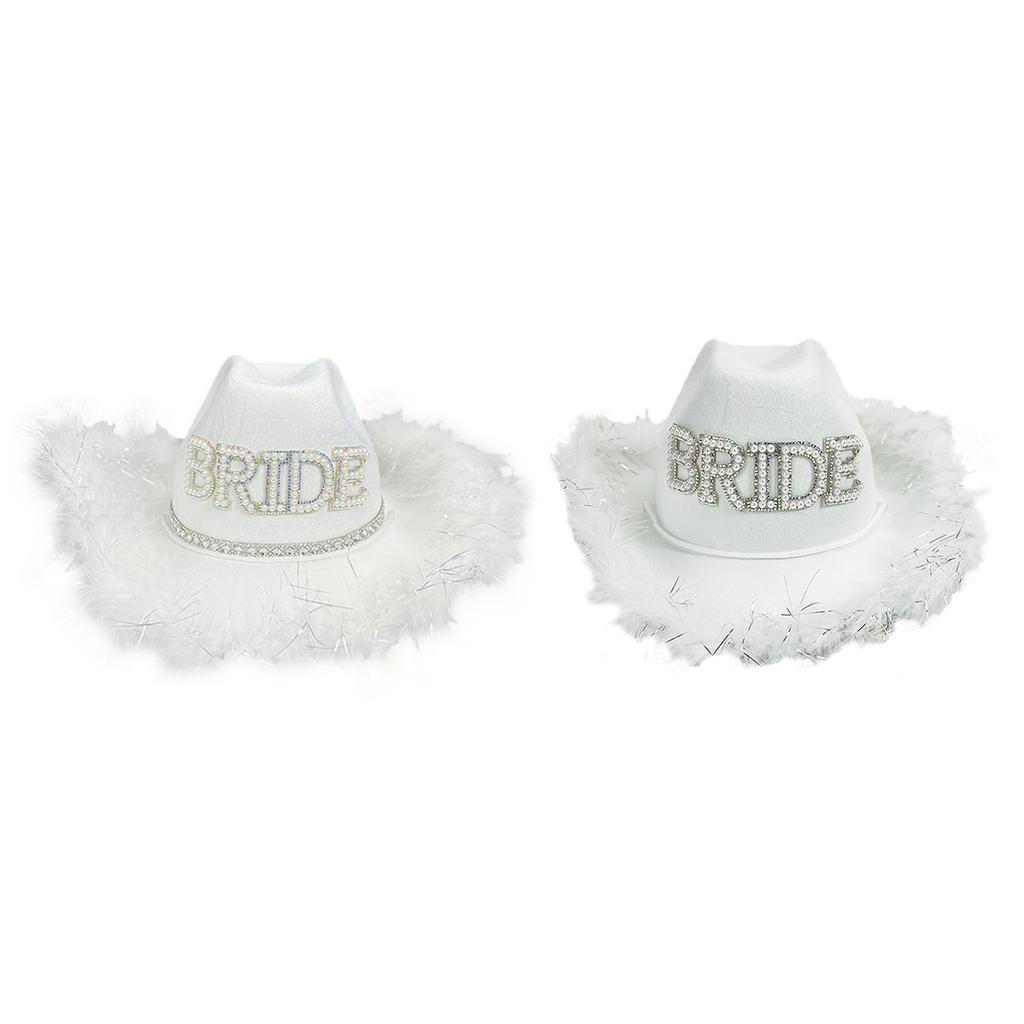 Handmade Wedding Party Cowgirl Hat with Pearl BRIDE Letter Bridal Western Fedoras Hat with Plush Trim for Photography