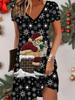 Fashion Women's V Neck Short Sleeve  Christmas Snowman Printed  Dress Sex Short Skirt Dresses