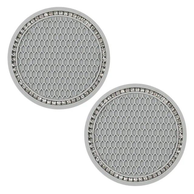 2Pcs Car Non-slip Water Cup Pad Diamond Rhinestone Decor For Car Bottle Holder Coaster Auto Interior Decoration Accessorie Tools