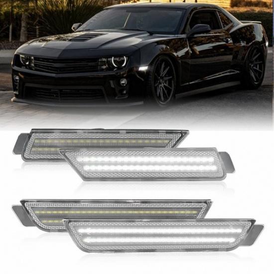 

[WHITE LED] Front&Rear Fender 10-15 Lamp Chevy Camaro Chrome Marker Side Lights