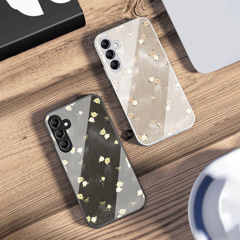 Gradient Yellow Rose For Samsung A73 72 71 A70 56 55 54 A53 52 51 50 42 A35 A34 33 32 31 26 25 24 23 22 30 Glass Phone Case