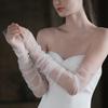 Pearls Bridesmaid Sleevelet Long Tulle Mesh Arm Covers Wedding Fingerless White Gloves Party