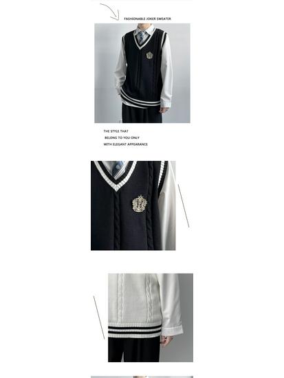 Gilet Maglione Originale Academy da Uomo con Scollo a V - Maglieria Autunno/Inverno in Caldo Stile Uniforme Scuro