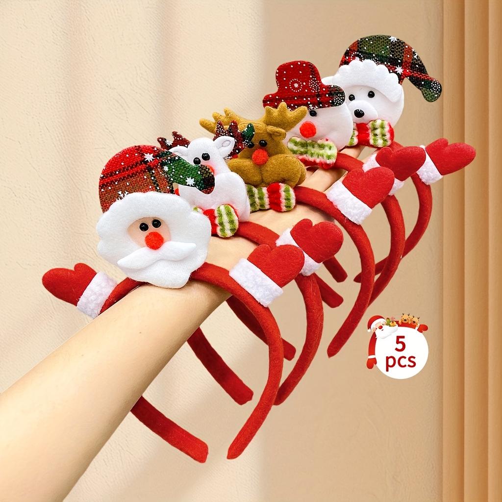 5pcs Different Christmas Headbands Cute Snowman Elk Santa Claus  Xmas Headband kawaii Christmas Hairpin for Party Favor Supplies