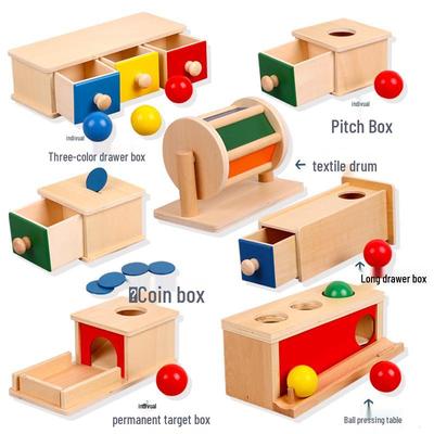 Juego de Juguetes Montessori para Educación Temprana: Caja de Monedas Redonda, Cajón de Permanencia del Objeto y Tambor Textil para Niños Pequeños de 0 a 3 Años