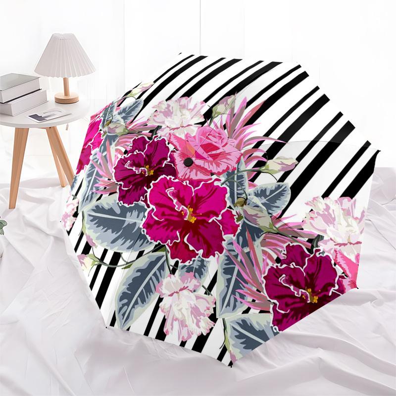 

1pc Floral Stripes Pattern Design Umbrella with Plastic Handle,Compact & Stylish,Suitable for All Seasons ptys26005