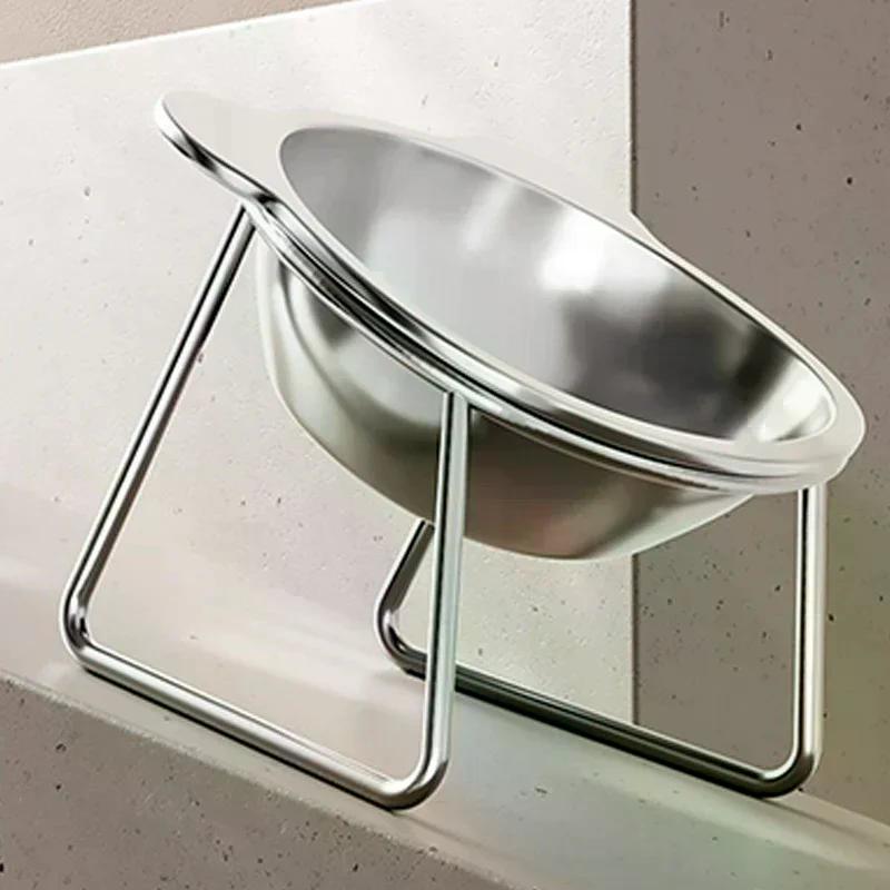 Raised Cat Bowls Tilted Neck Guard Cat Food Bowl 304 Stainless Steel Shatter-resistant Elevated 15° Pet Supplies For Puppy Cat