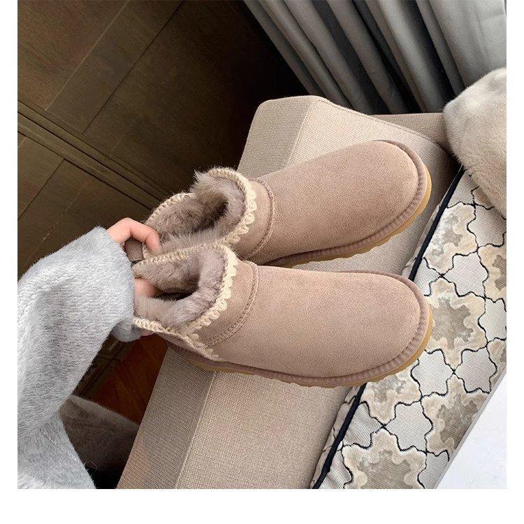 Snow boots women's winter fur integration 2025 new velvet cotton shoes thickened warm northern bread shoes women's shoes