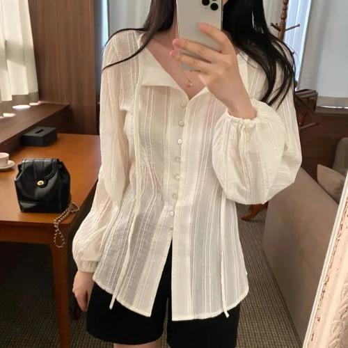 

Корейская серия шикарный шикарный топ женский осенний французский слим нежный сладкий темперамент лацкан шнуровка талия обтягивающий утягивающий длинный рукав one size абрикосовый