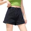 Women's High Waist Cuffed Denim Shorts - Casual Korean Style Wide Leg A-line Hot Pants