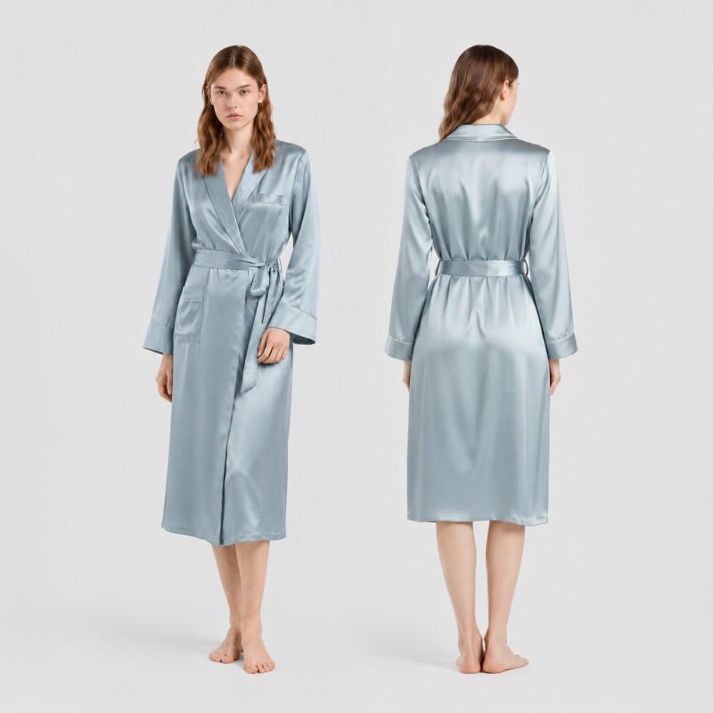 100% Mulberry Silk Robes Women Long Bathrobe Premium Loungewear