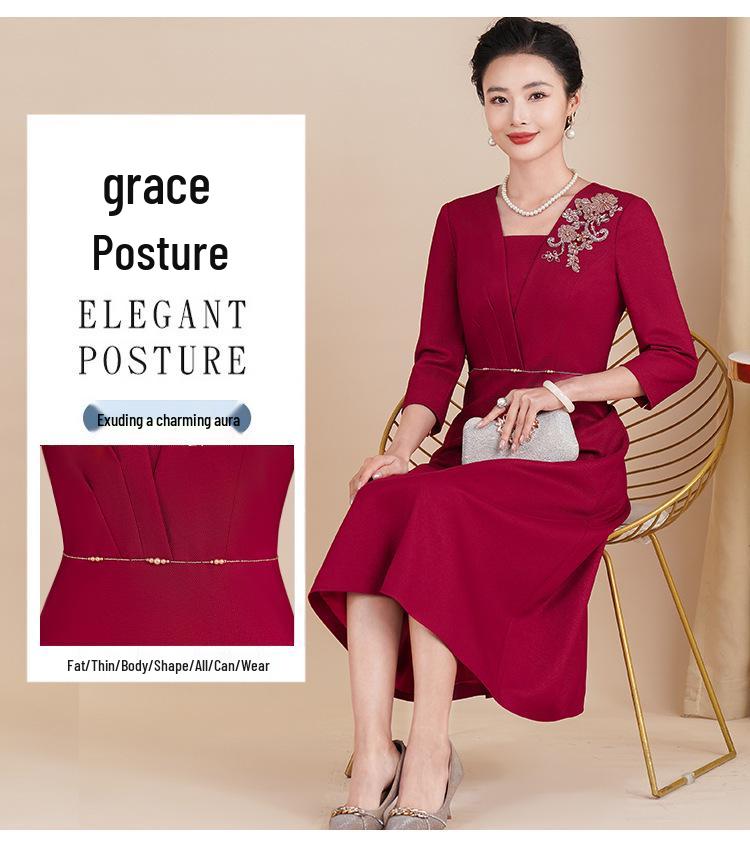 2025 Spring Wedding Formal Wear: Dignified Wine Red Dress for Mother of the Bride/Groom
