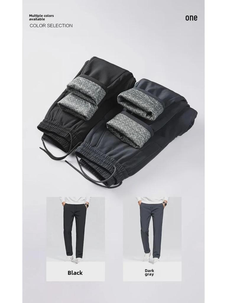 Men's Winter White Duck Down Pants - Warm, Thick, Casual Business Trousers, Elastic Waist, Straight-Fit