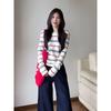 Korean-Style Diagonal Collar Striped Long-Sleeve Knit Top for Women, Early Spring Slim-Fit Versatile Top, Casual Short Off-Shoulder T-Shirt
