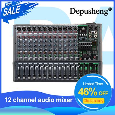Professioneller 12-Kanal-Audiomixer Depusheng PA12 tragbares Soundmischpult mit 48-V-Phantomspeisung für dynamisches Mikrofon