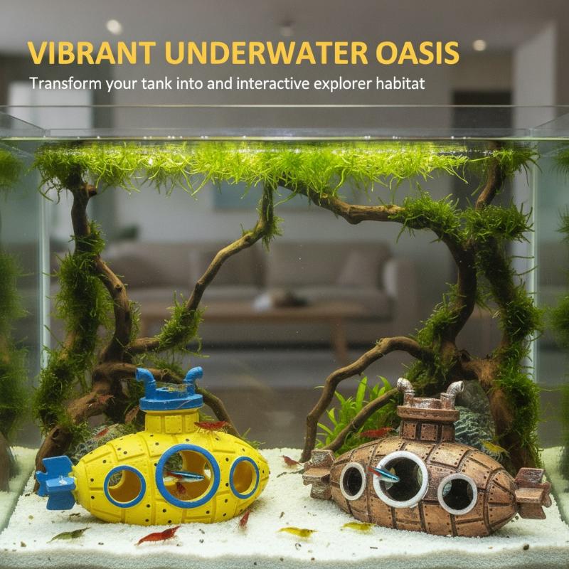 PVC Aquarium Submarine Ornament Waterproof Fish Tank Shelter Decor for Shrimp Crayfish Small Fish Hideout Landscape Accessory