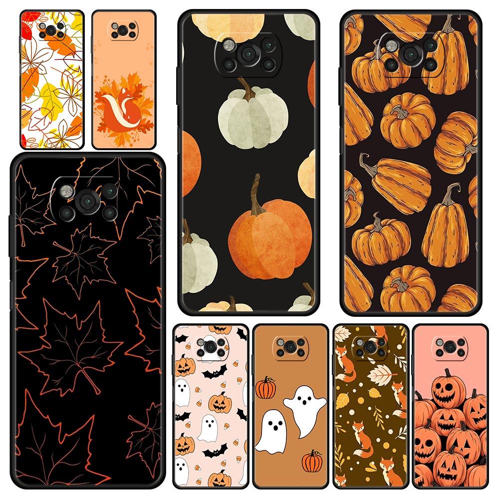 Phone Case For Xiaomi Poco X6 X5 X4 Pro 5G X3 NFC F5 F4 M5 M4 M3 F3 GT C51 C55 Cover Autumn leaves fall fox pumpkin Halloween