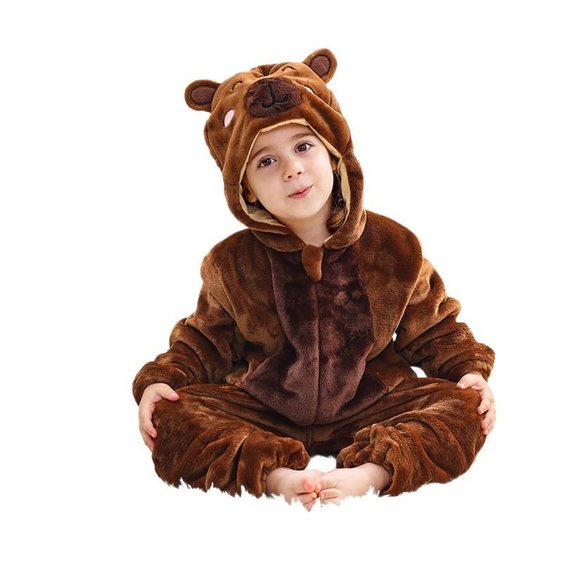 Children's Animal Onesie Pajamas Flannel Sleepwear Winter Warm Homewear Jumpsuit One-Piece Hooded Fleece Rompers Long Sleeve Outfits for Girls Boys