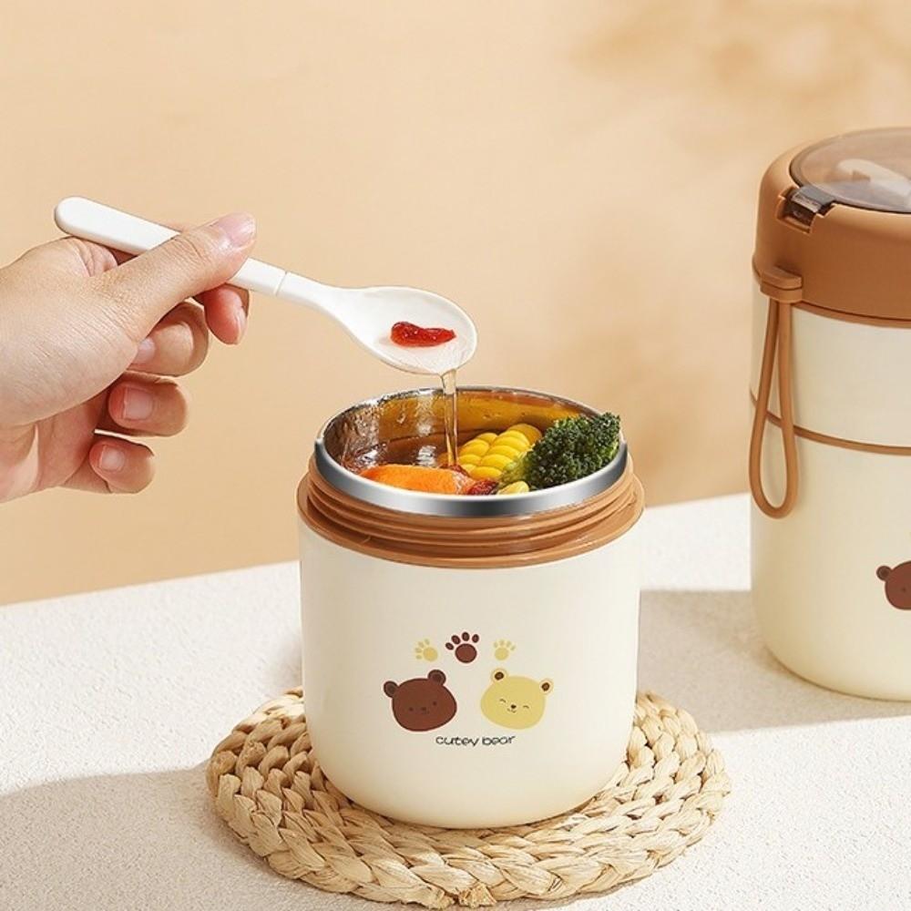 with Spoon Double Layers Lunch Box 680ml Thermal Jar Portable Insulated Food Container  Camping