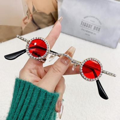 Luxury Shine Rhinestone Sunglasses Small Design Decoration Women Shades Retro Round Metal Sun Glasses for Travelling