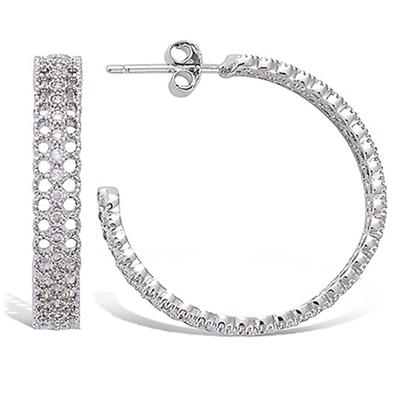 [P1223] - Silver 'Déesse' Silver Hoop Earrings (rhodium-plated) - 30 Mm