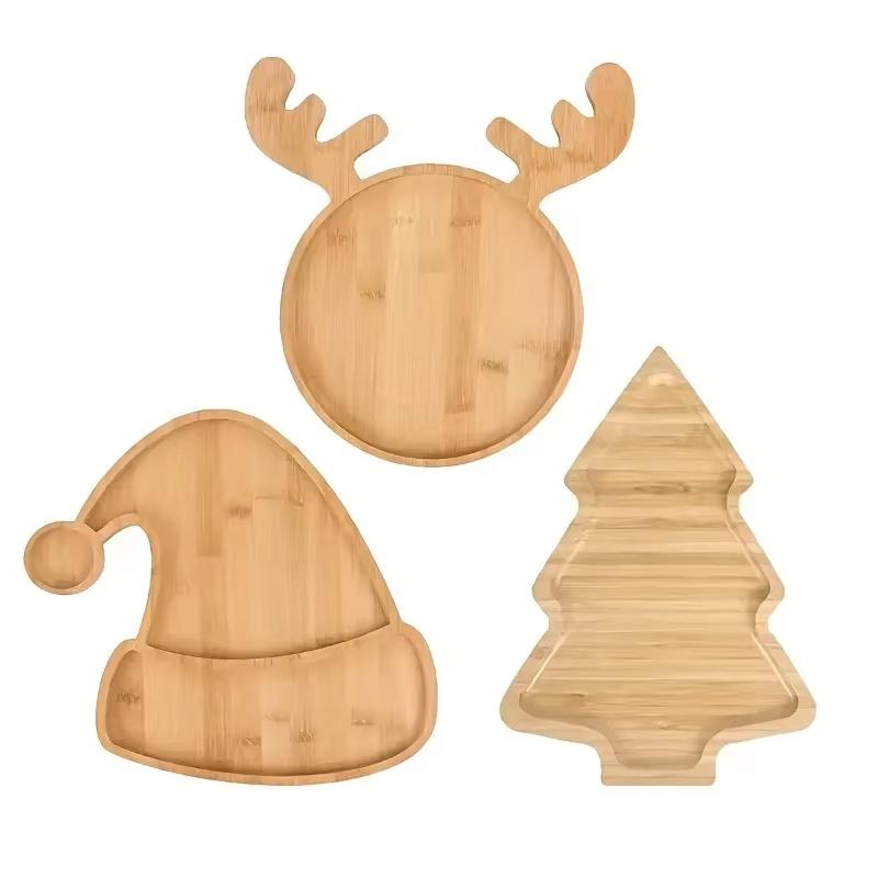 Simple Wooden Tray, Creative Cartoon Christmas Tree Plate, Creative Cartoon Elk Plate