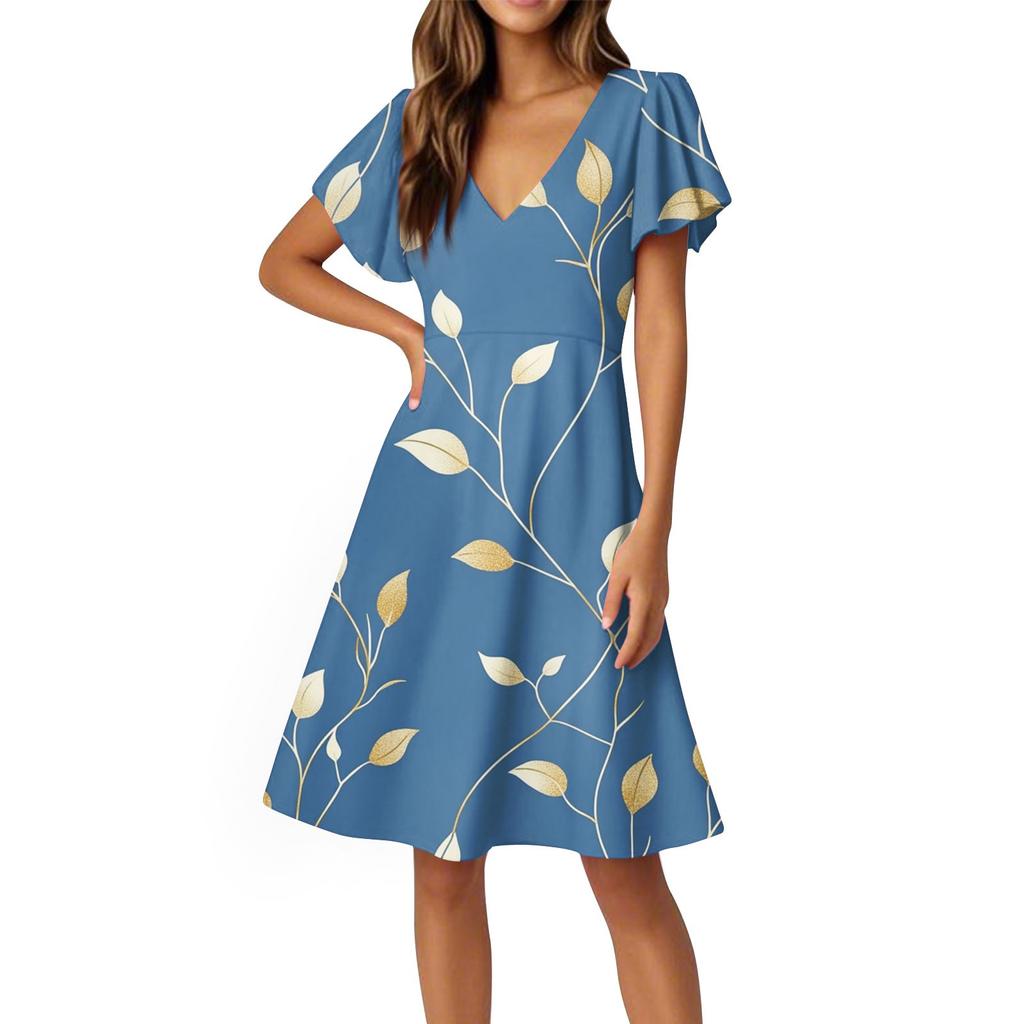 Women's Dress Flared Sleeve Short Sleeve Casual Floral V-neck Dress