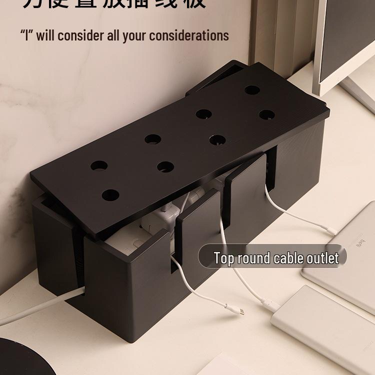 Solid Wood Cable Management Box: Power Strip & Cord Organizer with Multifunctional Cover