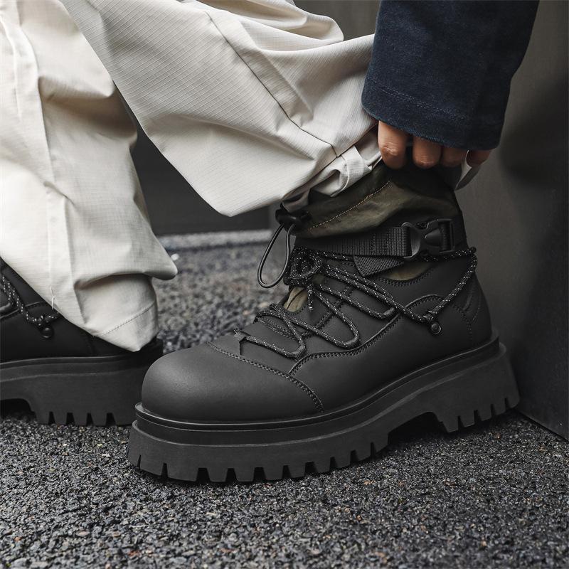 Martin Boots Men's High-top Thick-soled Heightening Outdoor Routing Tooling Boots Camping Medium-top Mountaineering Short Boots 70011-J