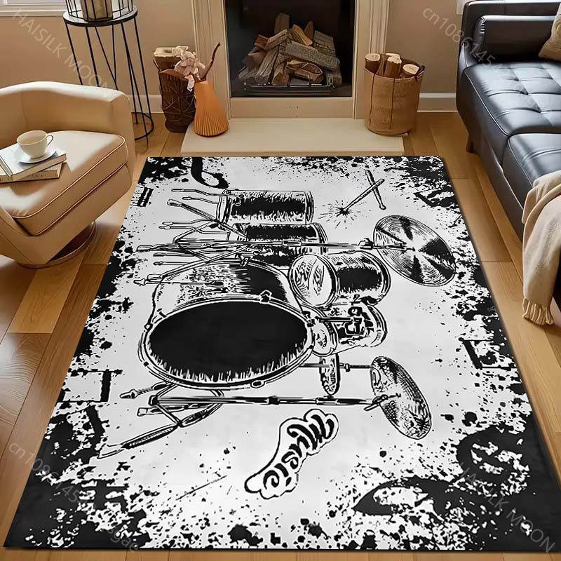 Alfombra Creativa con Estampado de Batería de Varios Tamaños para Sala de Estar, Dormitorio, Mesita de Noche, Mesa de Sofá, Felpudo, Alfombra Decorativa para el Hogar, Tamaño Grande
