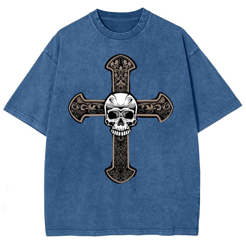 Street Trend Cross Skull Print Fashion Women's T-Shirt Loose Unisex Short Sleeve Summer Selling Retro