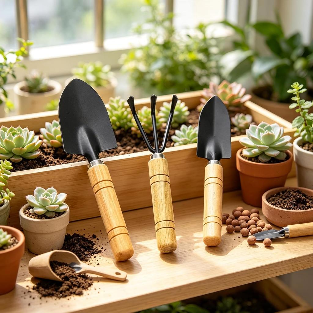 3PCS Mini Gardening Tool Set - Wooden Handle Garden Tools with Trowel, Transplanter & Cultivator Rake, Perfect for Planting, Transplanting & Small