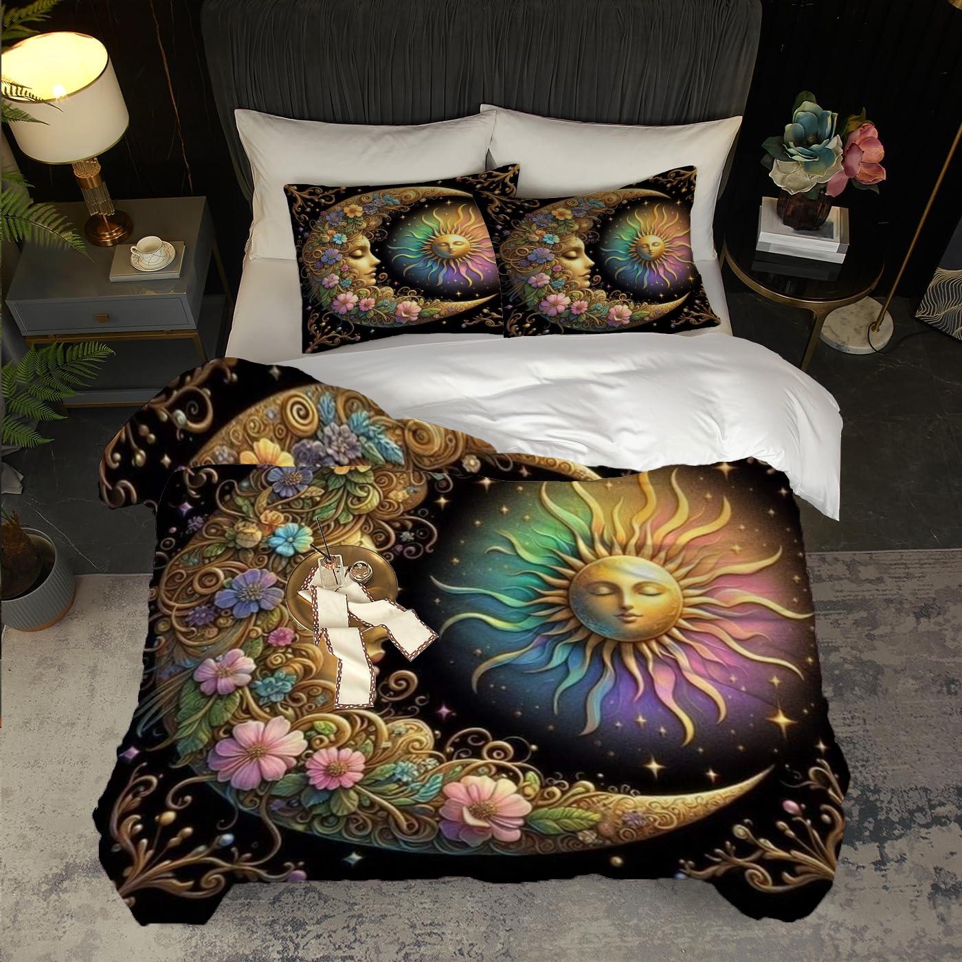 

Flower Moon And Colorful Day 3D Printing Quilt Cover Simple Style Quilt Cover Soft And Comfortable Quilt Cover 135x200cm 2pcs