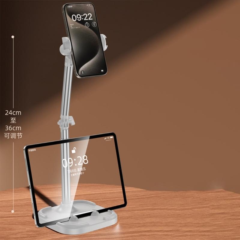Multiple Angle Rotating Phone Mount Height Extendable From 24cm To 36cm Stable Metal Base For Mobile Devices And Tablets