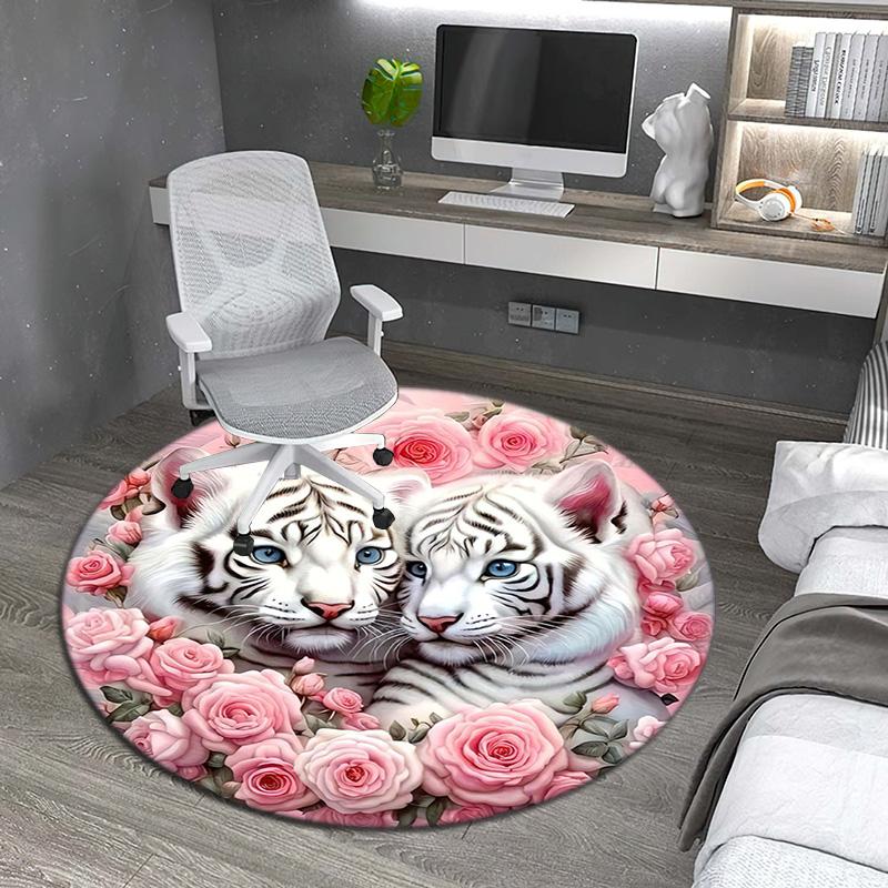 1Pc Tiger theme Circular Print Rug - home decoration Carpet For Living Room Bedroom Flooring Computer Chair Area Rug