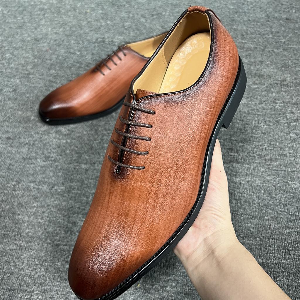 Fashion New Men Oxfords Shoes Brown Yellow Round Toe Lace-up Business Handmade Dress Shoes Size 38-46