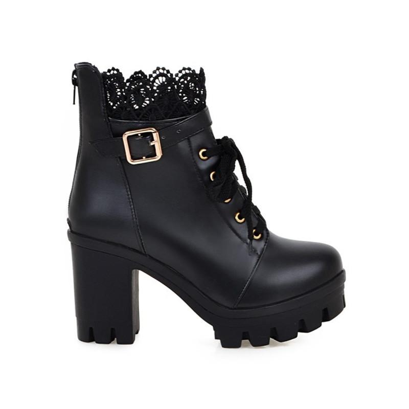 Women's Ankle Boots Thick Heel Lace Up Women Boots Winter Thick Warm Ladies Snow Boots Solid Color Versatile Platform Sexy Botas