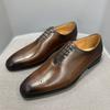 Fashion Mens Formal Shoes Genuine Leather Hand Painted Whole-cut Oxford Shoes for Men Italian Dress Shoes for Business Office Company