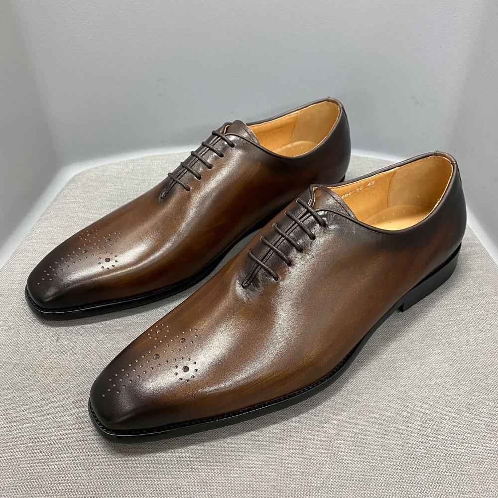 Fashion Mens Formal Shoes Genuine Leather Hand Painted Whole-cut Oxford Shoes for Men Italian Dress Shoes for Business Office Company