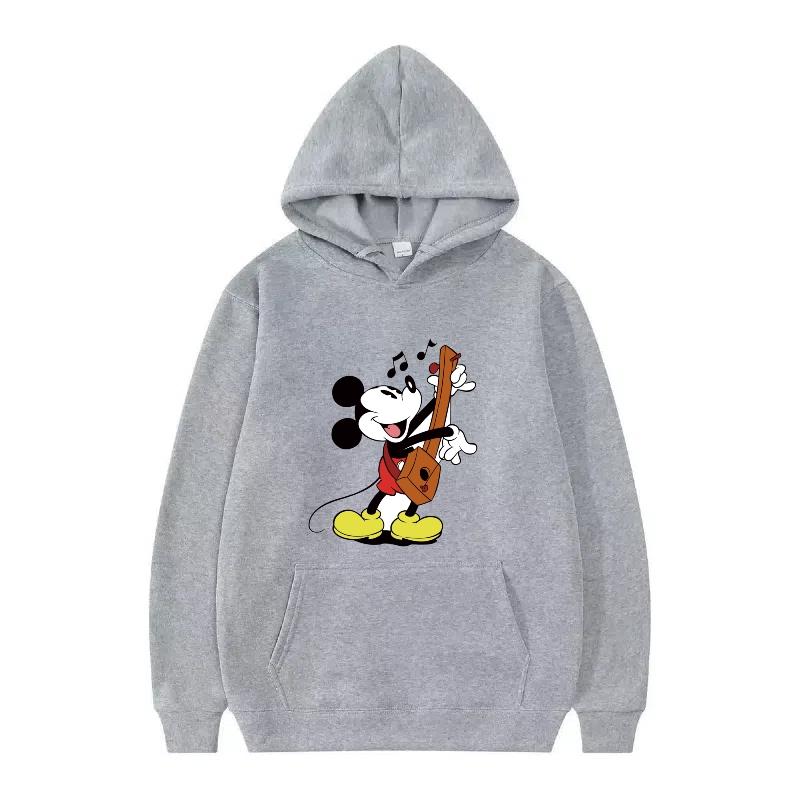 Disney Mickey Mouse Pattern Woman Fleece Sporty Loose Grey Winter Tops Clothing Pullovers Ladies Cheap Hoodies Men Sweatshirts