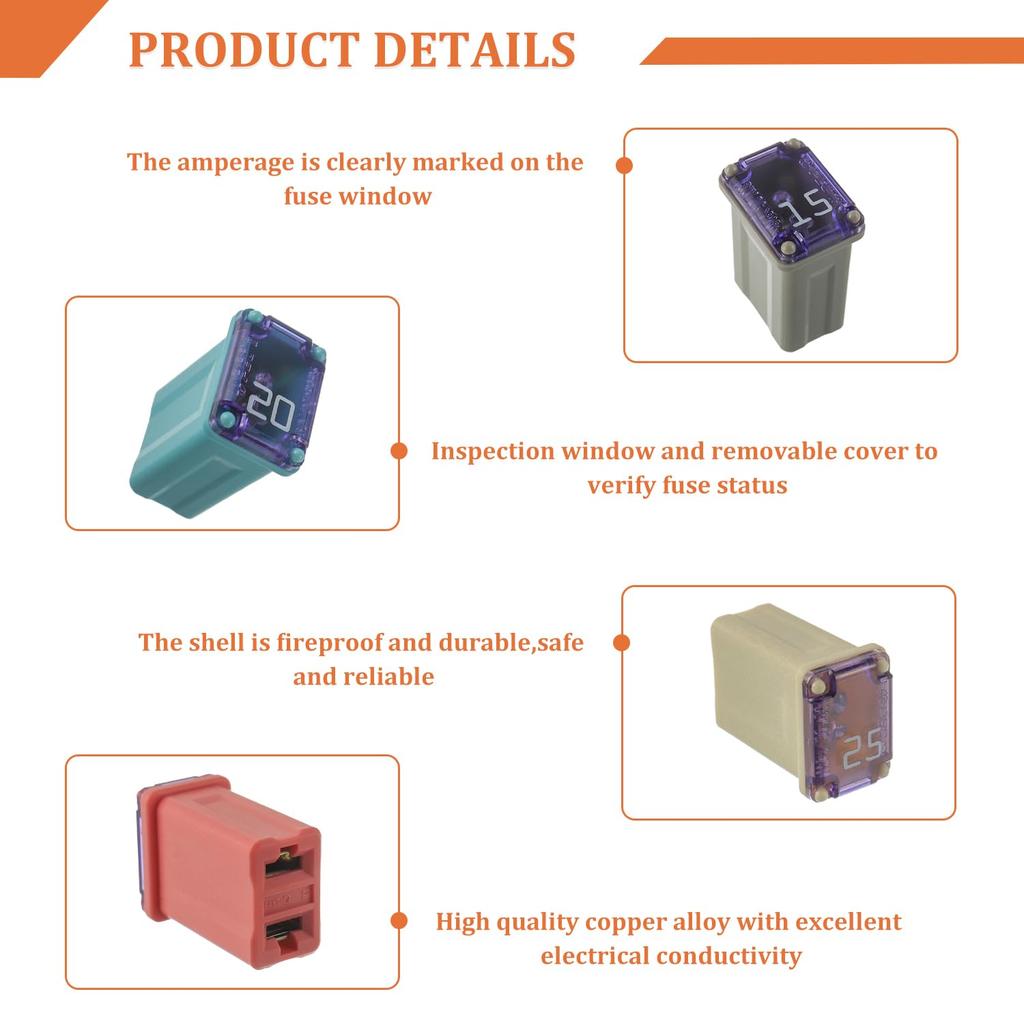 15A 20A 25A 30A 40A 32V Slow Blow FMM MCASE Type Fuses Micro Female Cartridge Fuses Low-Profile Fuses Kit(Pack of 10pcs)