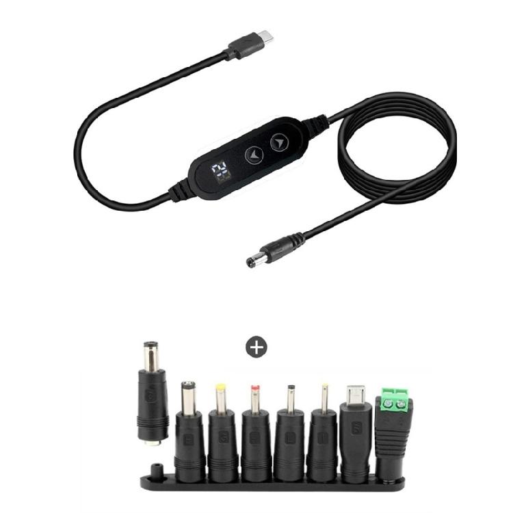 USB C to DC5521 Adapter Cable Charging Cord with 8 Adapter Plugs Optional Supports 5V to 20V for Laptops and More