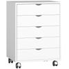 Mobile Office Pedestal, 5 Drawers, Rolling Storage for A3/Letter/A4, White