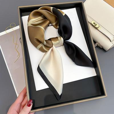 27,5" Prosty Kwadratowy Szalik z Nadrukiem Mewy Stylowy Szal z Imitacji Jedwabiu Satynowy Wiosna Jesień Cienki Ochronny Przeciw Słońcu Chusta na Głowę Dla Kobiet