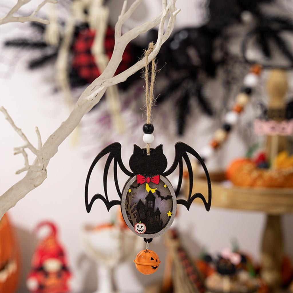 Halloween Wooden Light Hanging Pendant Ghost Festival Atmosphere Layout Glowing Horror Spider Pendant
