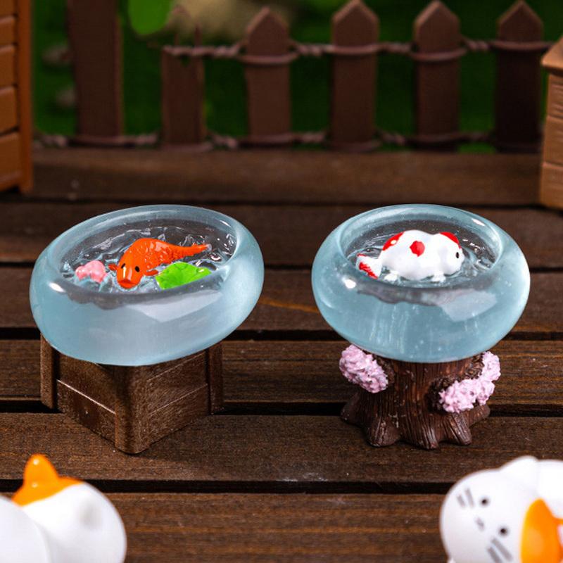 4Pcs/Set Dollhouse Miniature Simulation Koi Fish Tank Dolls House Round Fish Tank Model Dollhouse Mini Furniture Decoration