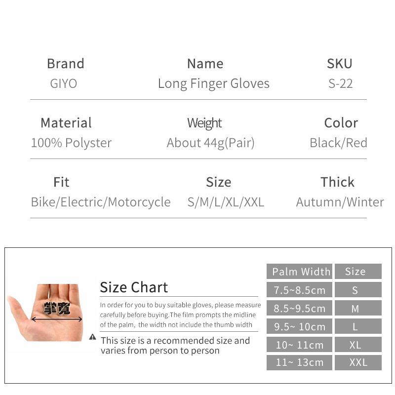 GIYO Winter Gloves Riding Long Finger Autumn For Road MTB Bike Touch Screen Thickened Riding Motorcycle Electric Vehicle Gloves
