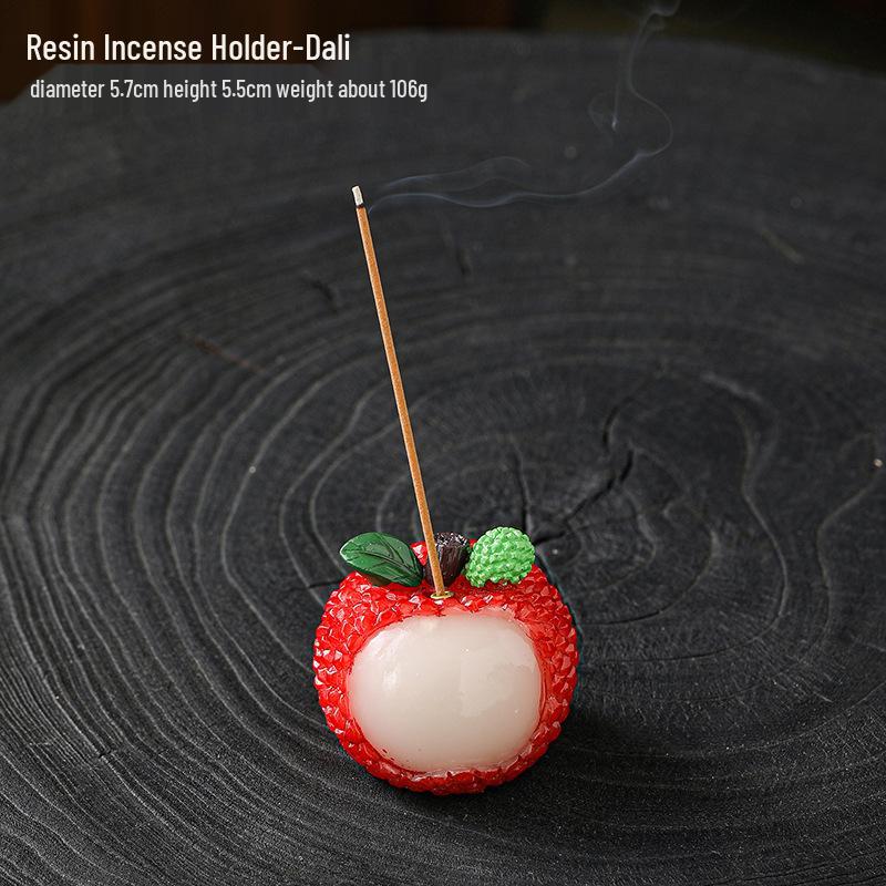 Celadon Lychee Incense Holder: Creative Small Sandalwood Burner with Kitten Ornament for Tea Table.